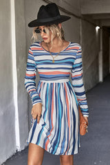 Classic Striped Long Sleeve Tee Dress - MXSTUDIO.COM