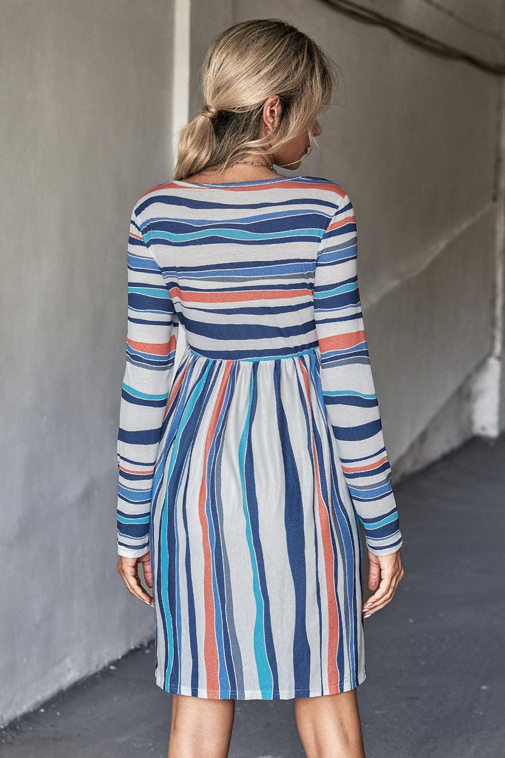 Classic Striped Long Sleeve Tee Dress - MXSTUDIO.COM