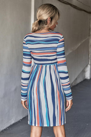 Classic Striped Long Sleeve Tee Dress - MXSTUDIO.COM