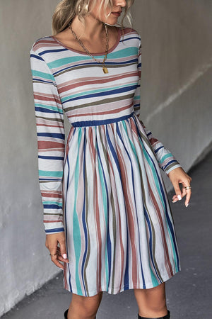 Classic Striped Long Sleeve Tee Dress - MXSTUDIO.COM