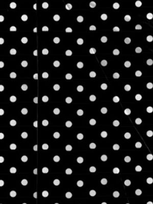 a black and white photo with white polka dots