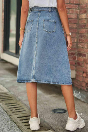 Classic Yet Modern Denim A Line Midi Skirt - MXSTUDIO.COM