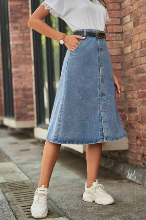 Classic Yet Modern Denim A Line Midi Skirt - MXSTUDIO.COM