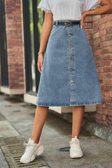 Classic Yet Modern Denim A Line Midi Skirt - MXSTUDIO.COM