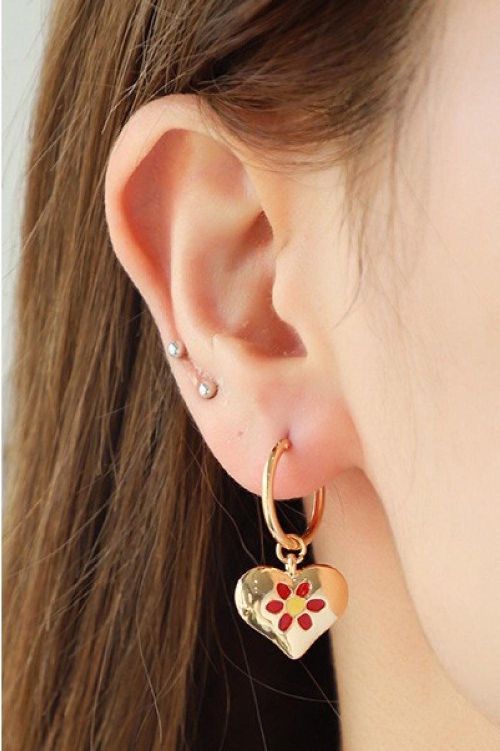 Classiness Gold Plated Contrast Copper Heart Drop Earrings - MXSTUDIO.COM