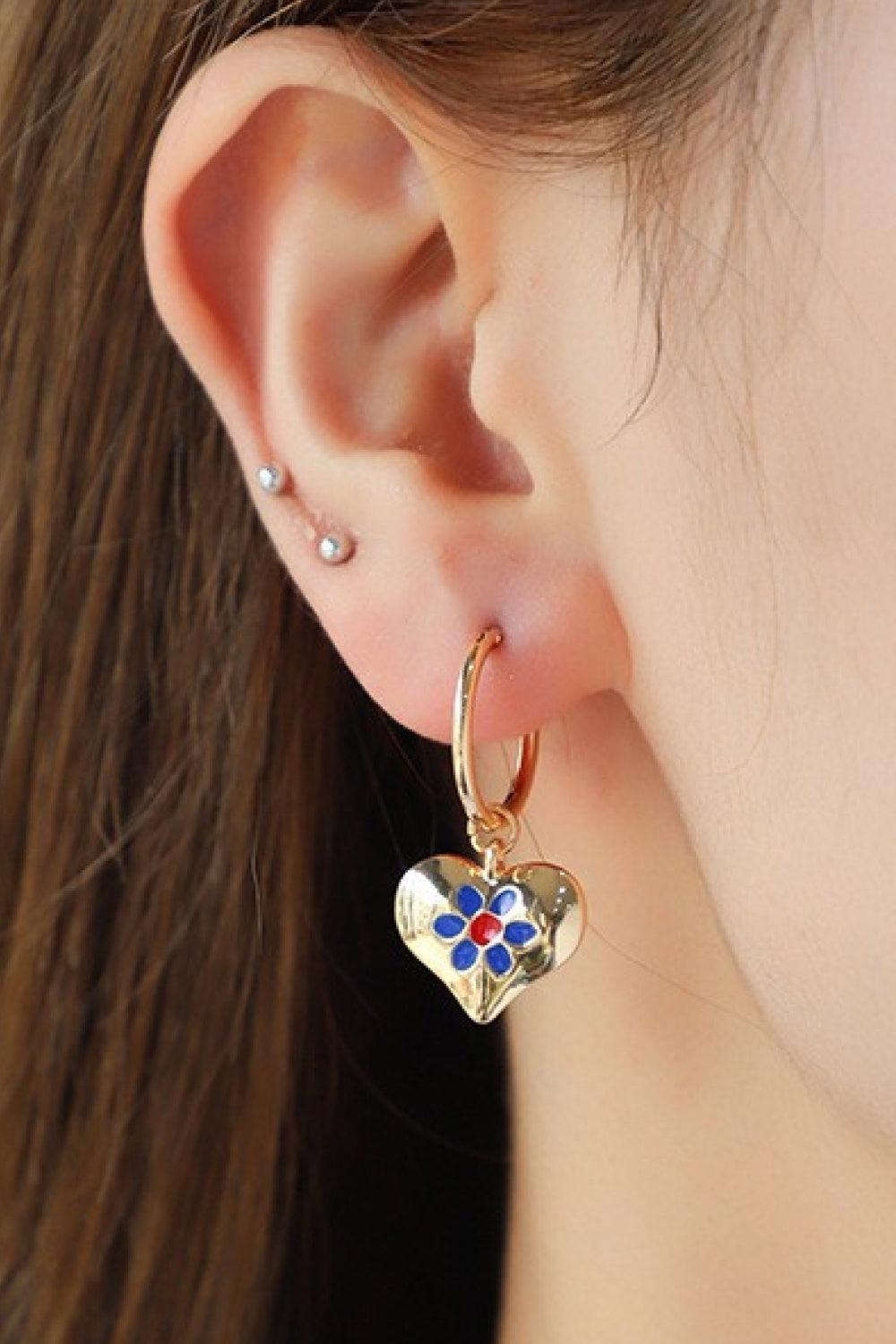 Classiness Gold Plated Contrast Copper Heart Drop Earrings - MXSTUDIO.COM