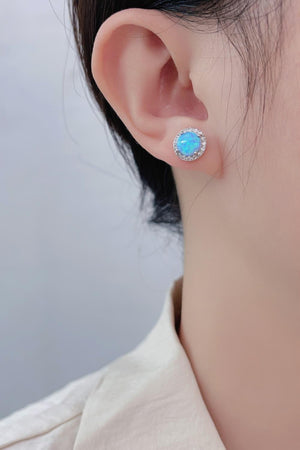 Classy Allure Platinum-Plated Round Opal Stud Earrings - MXSTUDIO.COM