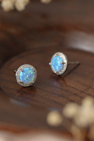 Classy Allure Platinum-Plated Round Opal Stud Earrings - MXSTUDIO.COM