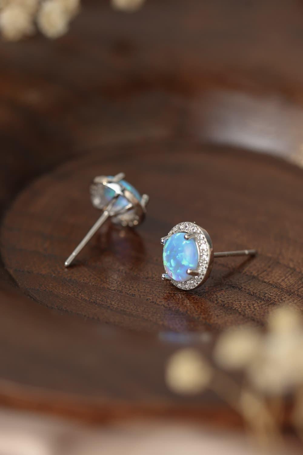 Classy Allure Platinum-Plated Round Opal Stud Earrings - MXSTUDIO.COM