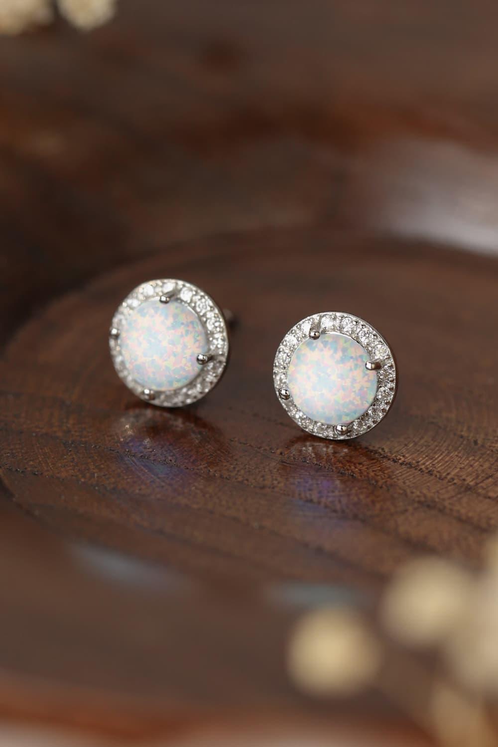 Classy Allure Platinum-Plated Round Opal Stud Earrings - MXSTUDIO.COM