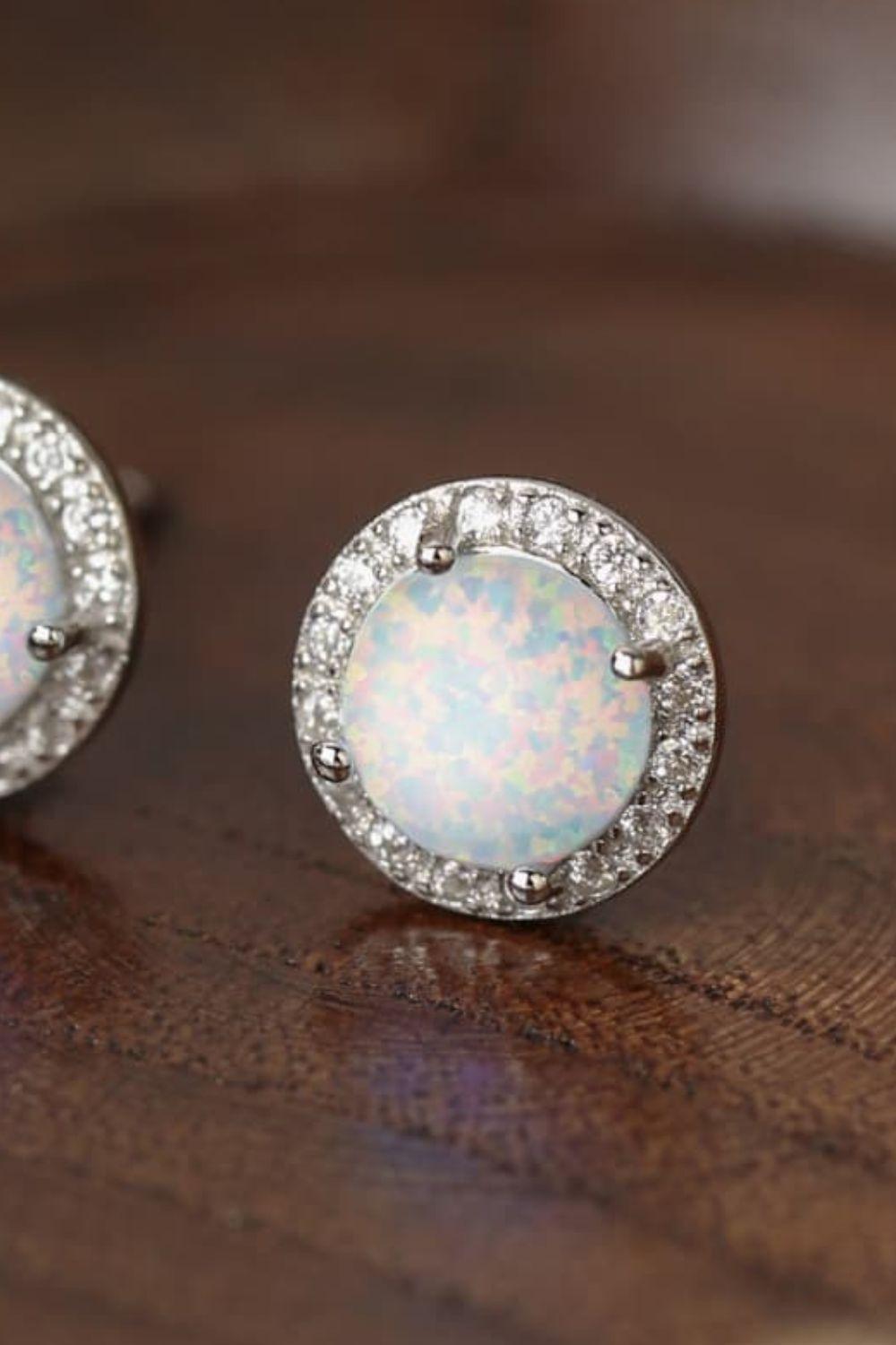 Classy Allure Platinum-Plated Round Opal Stud Earrings - MXSTUDIO.COM