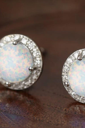 Classy Allure Platinum-Plated Round Opal Stud Earrings - MXSTUDIO.COM