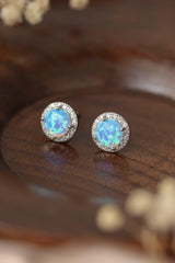 Classy Allure Platinum-Plated Round Opal Stud Earrings - MXSTUDIO.COM