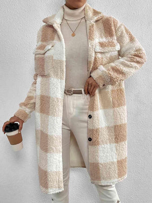 Classy Classic Button Front Plaid Teddy Coat-MXSTUDIO.COM