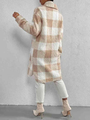 Classy Classic Button Front Plaid Teddy Coat-MXSTUDIO.COM