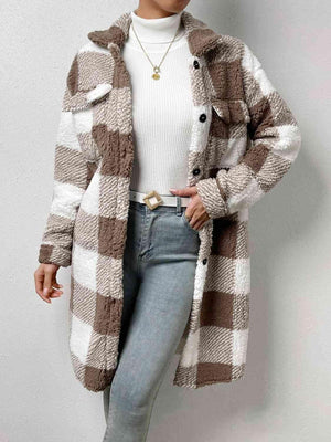 Classy Classic Button Front Plaid Teddy Coat-MXSTUDIO.COM