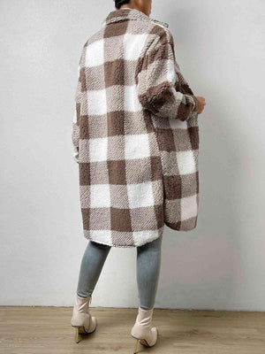 Classy Classic Button Front Plaid Teddy Coat-MXSTUDIO.COM