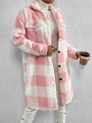 Classy Classic Button Front Plaid Teddy Coat-MXSTUDIO.COM