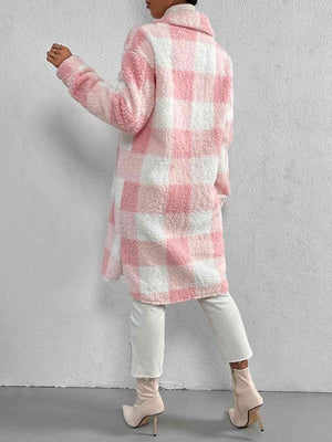 Classy Classic Button Front Plaid Teddy Coat-MXSTUDIO.COM