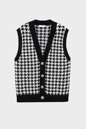 Classy Classic Buttoned Houndstooth Sweater Vest-MXSTUDIO.COM