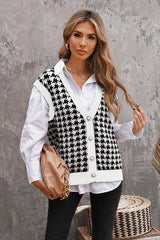 Classy Classic Buttoned Houndstooth Sweater Vest-MXSTUDIO.COM