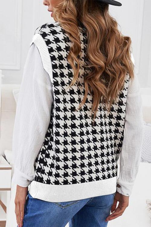 Classy Classic Buttoned Houndstooth Sweater Vest-MXSTUDIO.COM