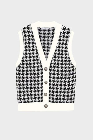 Classy Classic Buttoned Houndstooth Sweater Vest-MXSTUDIO.COM