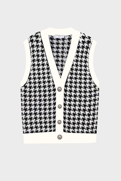 Classy Classic Buttoned Houndstooth Sweater Vest-MXSTUDIO.COM