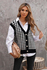 Classy Classic Buttoned Houndstooth Sweater Vest-MXSTUDIO.COM