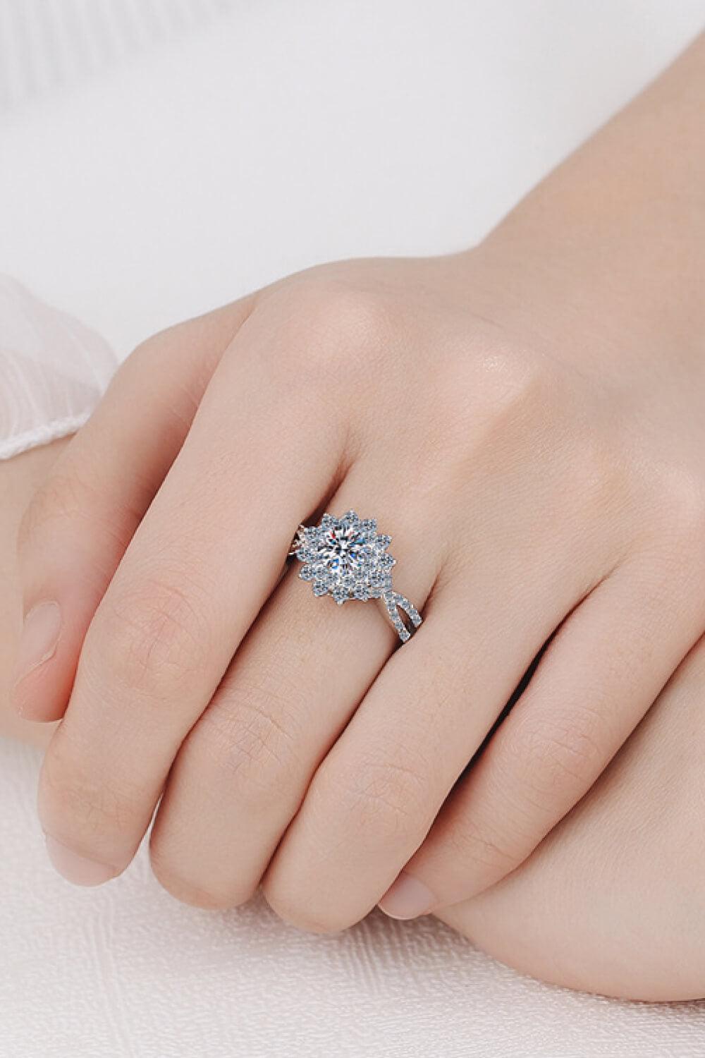 Classy Flourish Zircon Accents Moissanite Flower Ring - MXSTUDIO.COM