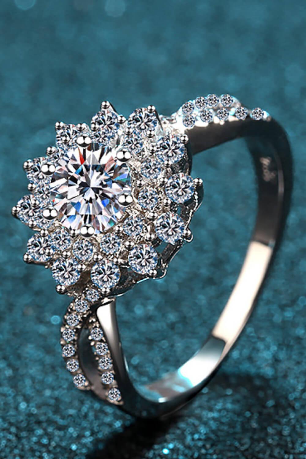 Classy Flourish Zircon Accents Moissanite Flower Ring - MXSTUDIO.COM