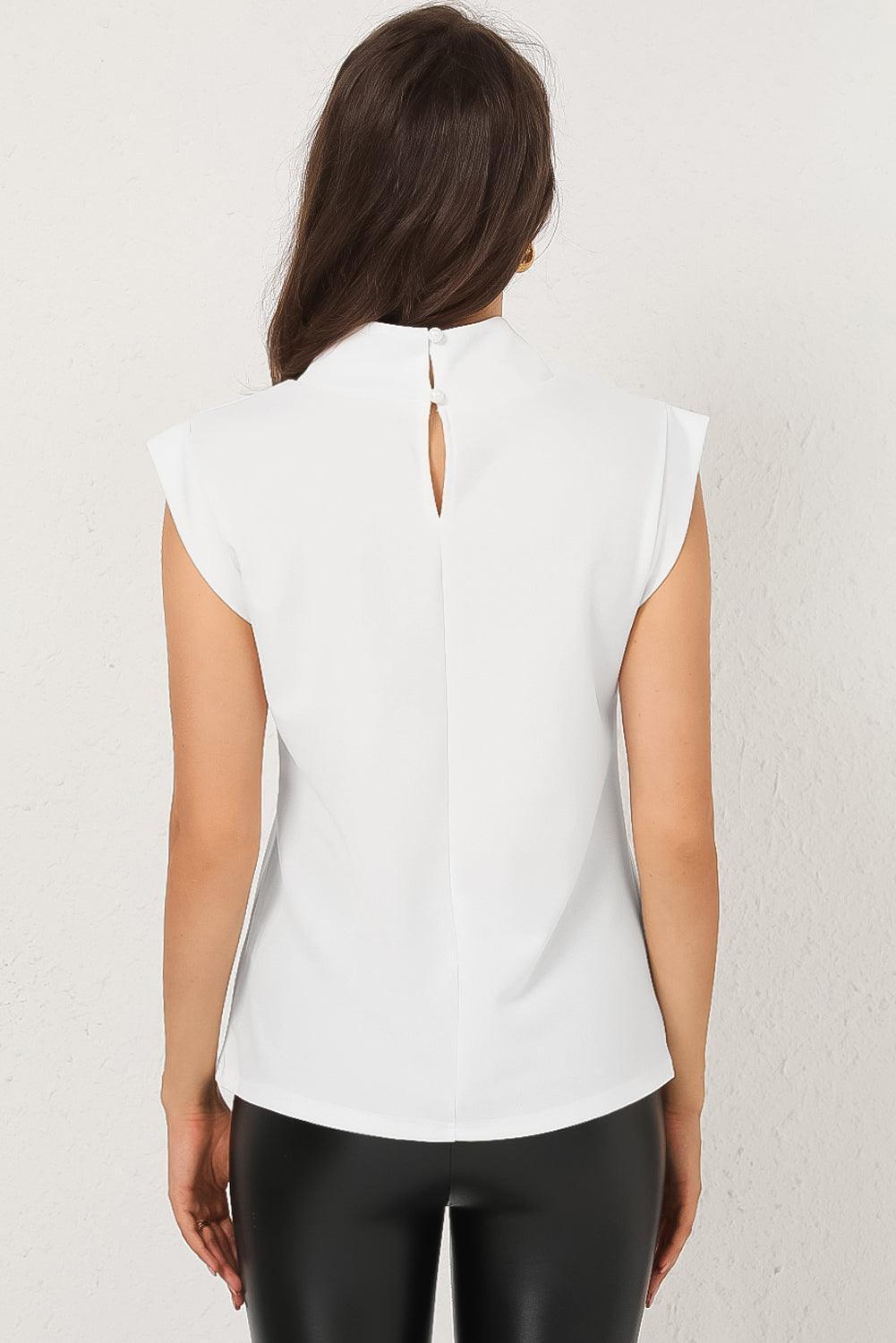 Classy Fresh White Mock Neck Sleeveless Top - MXSTUDIO.COM