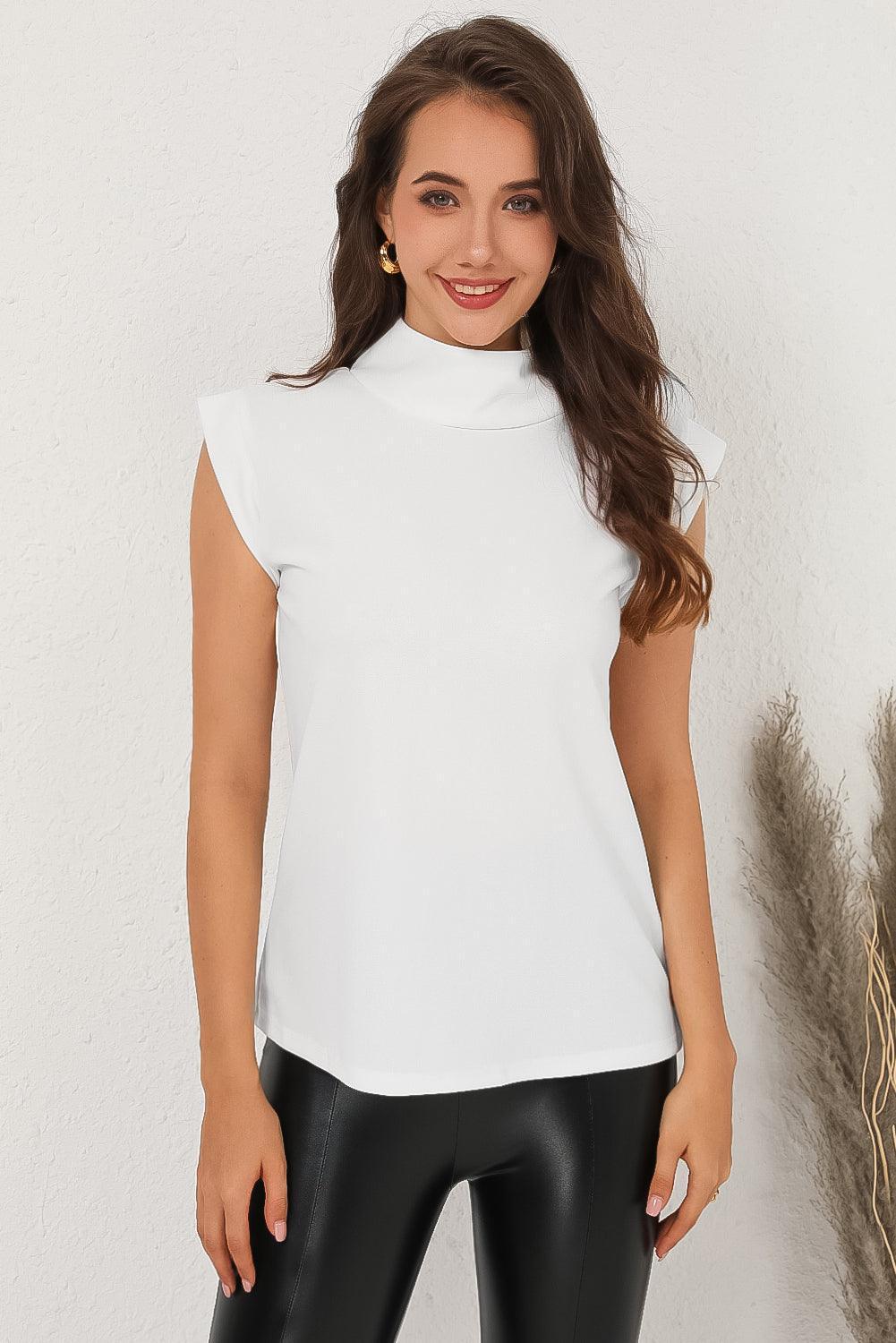 Classy Fresh White Mock Neck Sleeveless Top - MXSTUDIO.COM