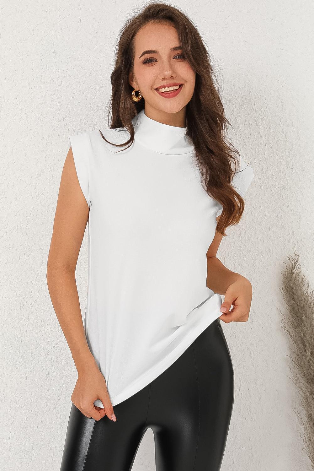 Classy Fresh White Mock Neck Sleeveless Top - MXSTUDIO.COM