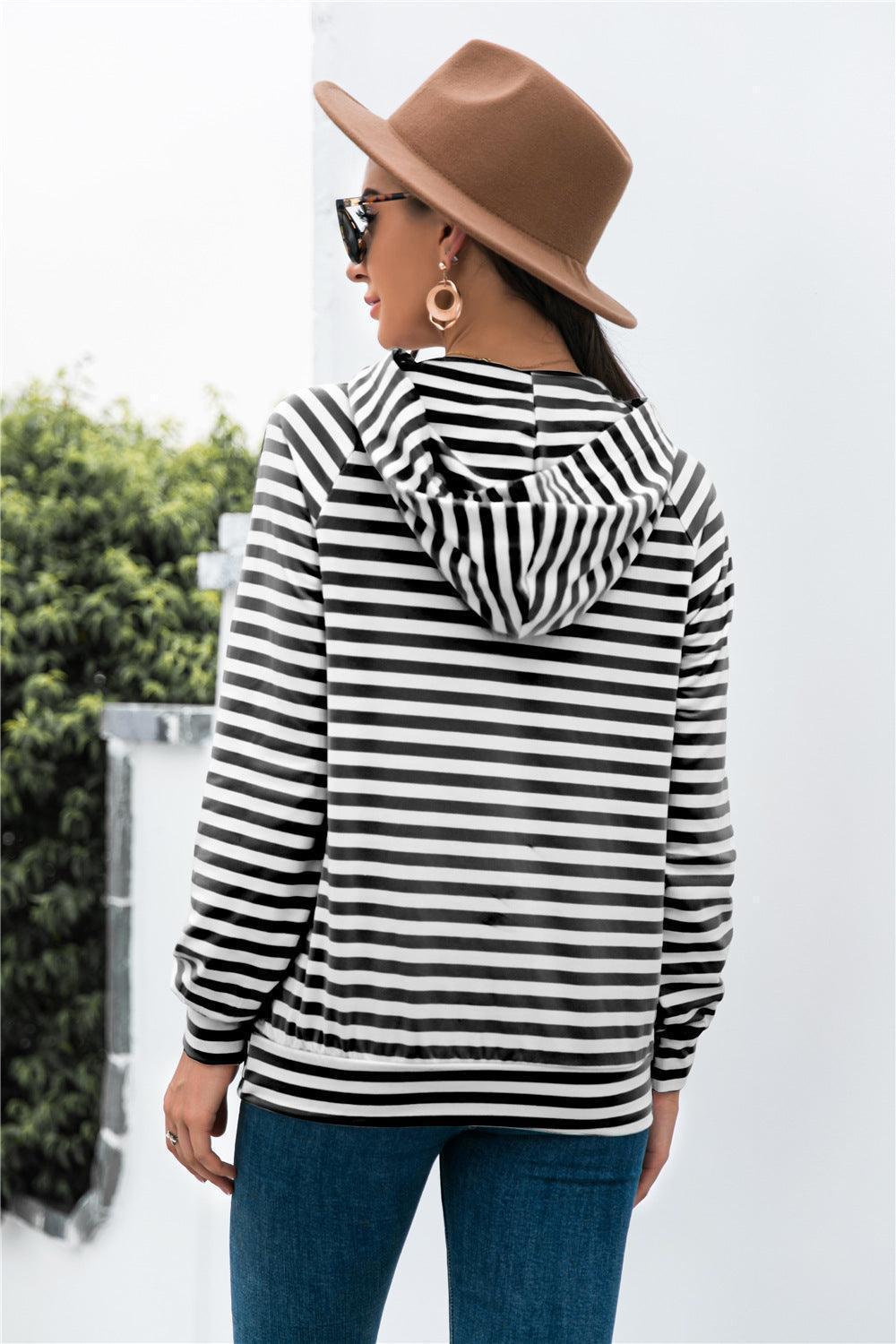 Classy Long Sleeve Striped Hoodie - MXSTUDIO.COM