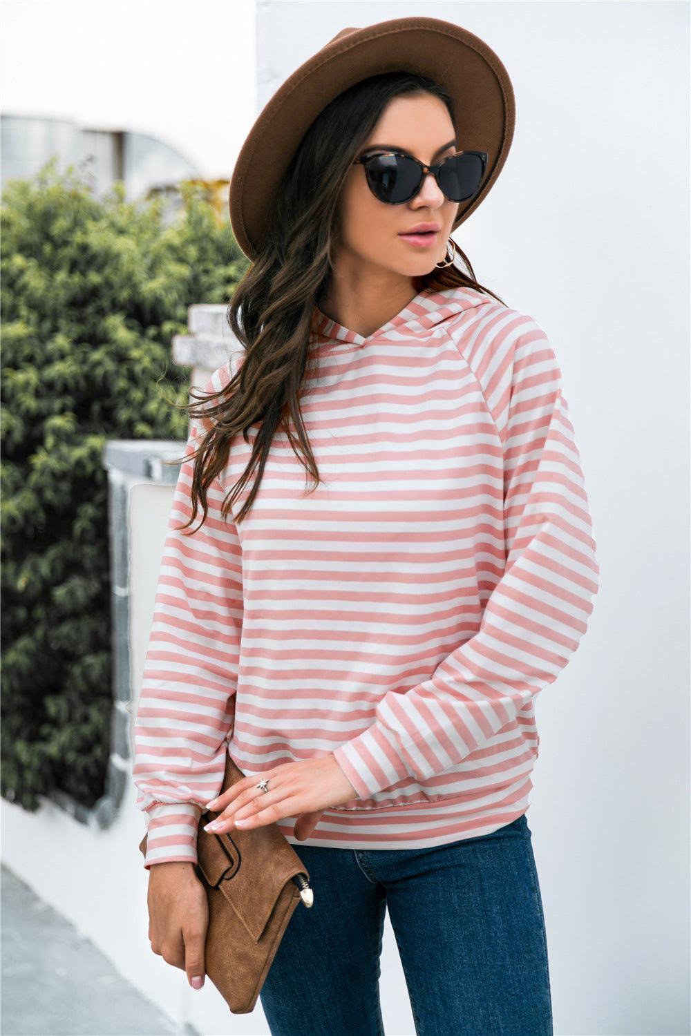 Classy Long Sleeve Striped Hoodie - MXSTUDIO.COM