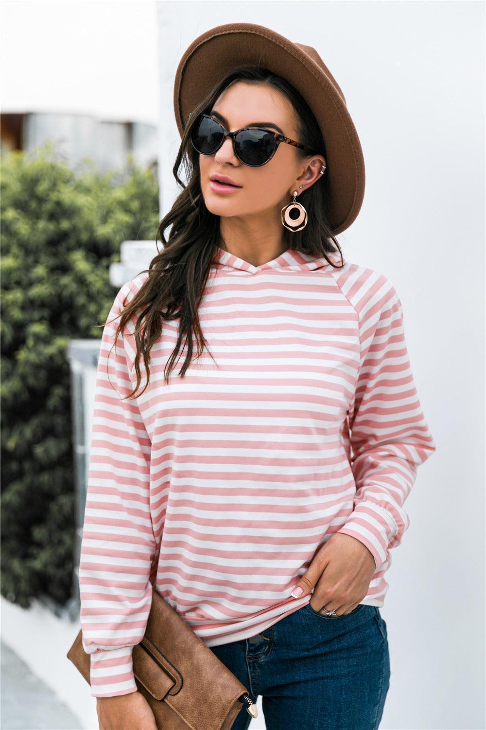 Classy Long Sleeve Striped Hoodie - MXSTUDIO.COM