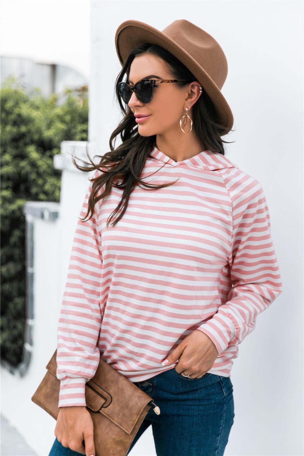 Classy Long Sleeve Striped Hoodie - MXSTUDIO.COM