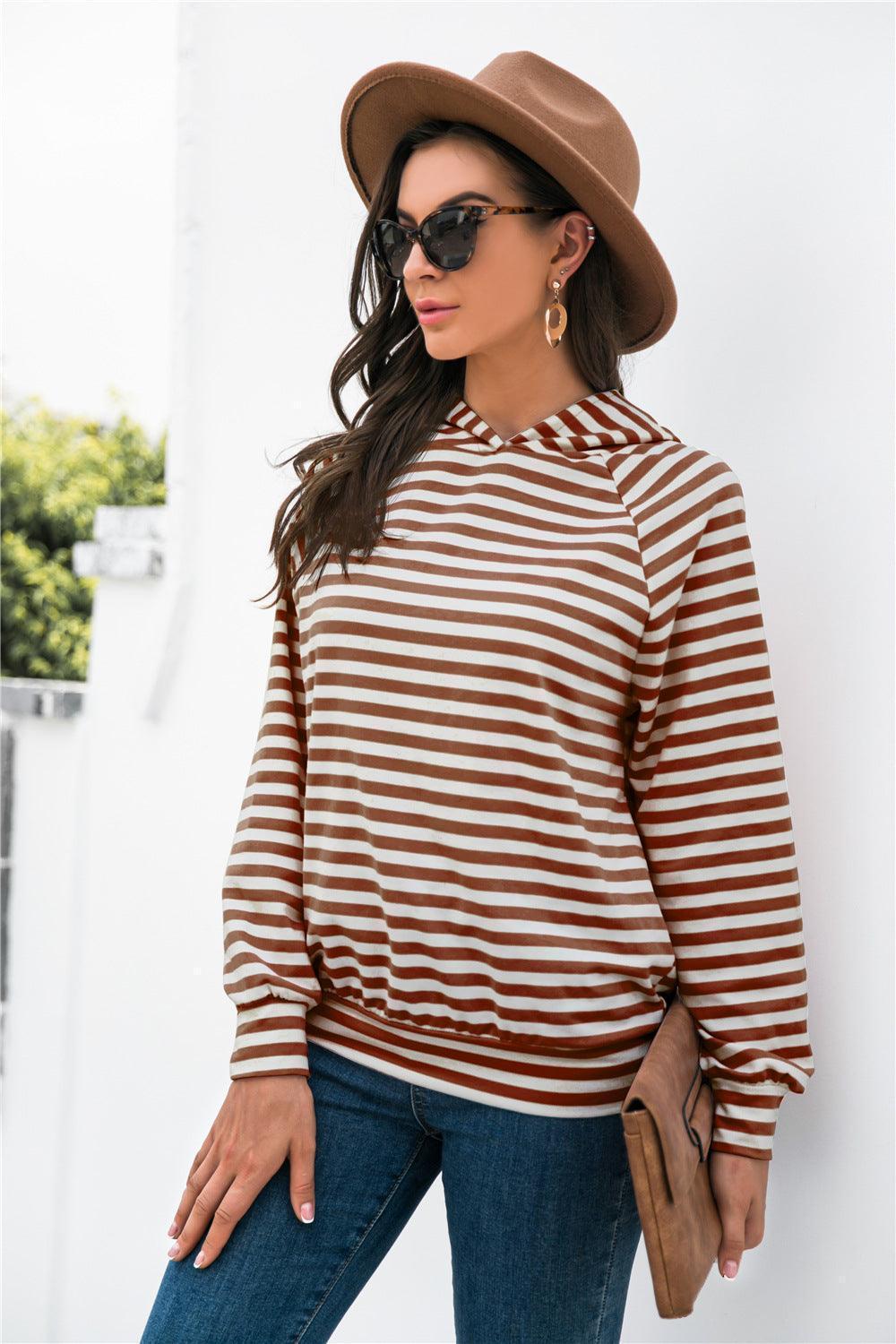 Classy Long Sleeve Striped Hoodie - MXSTUDIO.COM