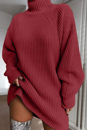 Classy Minimalist Mock Neck Mini Sweater Dress-MXSTUDIO.COM