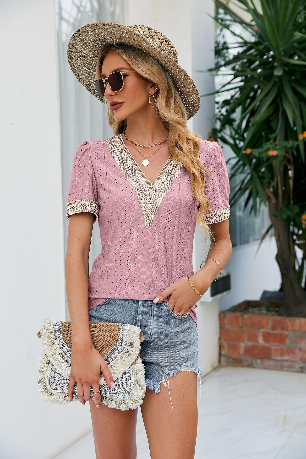 Classy Not Trashy Short Sleeve V Neck Blouse - MXSTUDIO.COM