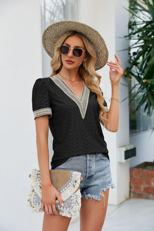 Classy Not Trashy Short Sleeve V Neck Blouse - MXSTUDIO.COM