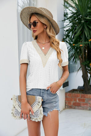 Classy Not Trashy Short Sleeve V Neck Blouse - MXSTUDIO.COM