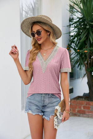 Classy Not Trashy Short Sleeve V Neck Blouse - MXSTUDIO.COM