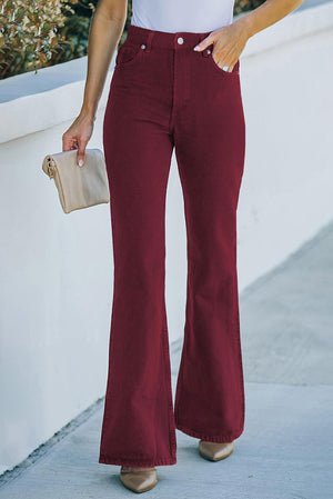 Classy Red High Waist Flare Leg Jeans - MXSTUDIO.COM