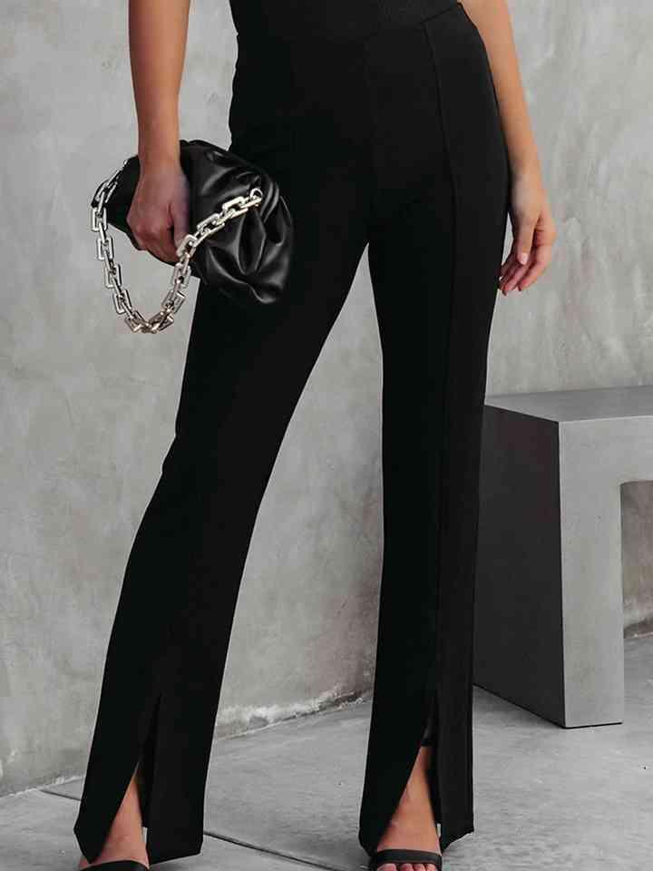 Classy Retro High Waist Slit Flare Pants - MXSTUDIO.COM