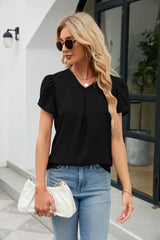 Classy V Neck Short Petal Sleeve Blouse - MXSTUDIO.COM