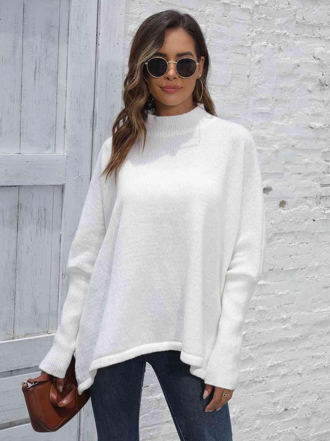 Classy Warmth Mock Neck Dolman Sleeve Sweater - MXSTUDIO.COM