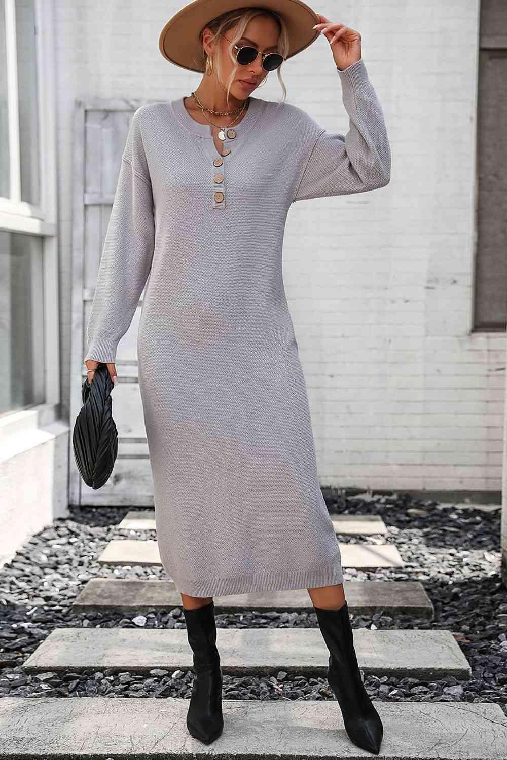 Classy Winter Long Sleeve Midi Sweater Dress - MXSTUDIO.COM