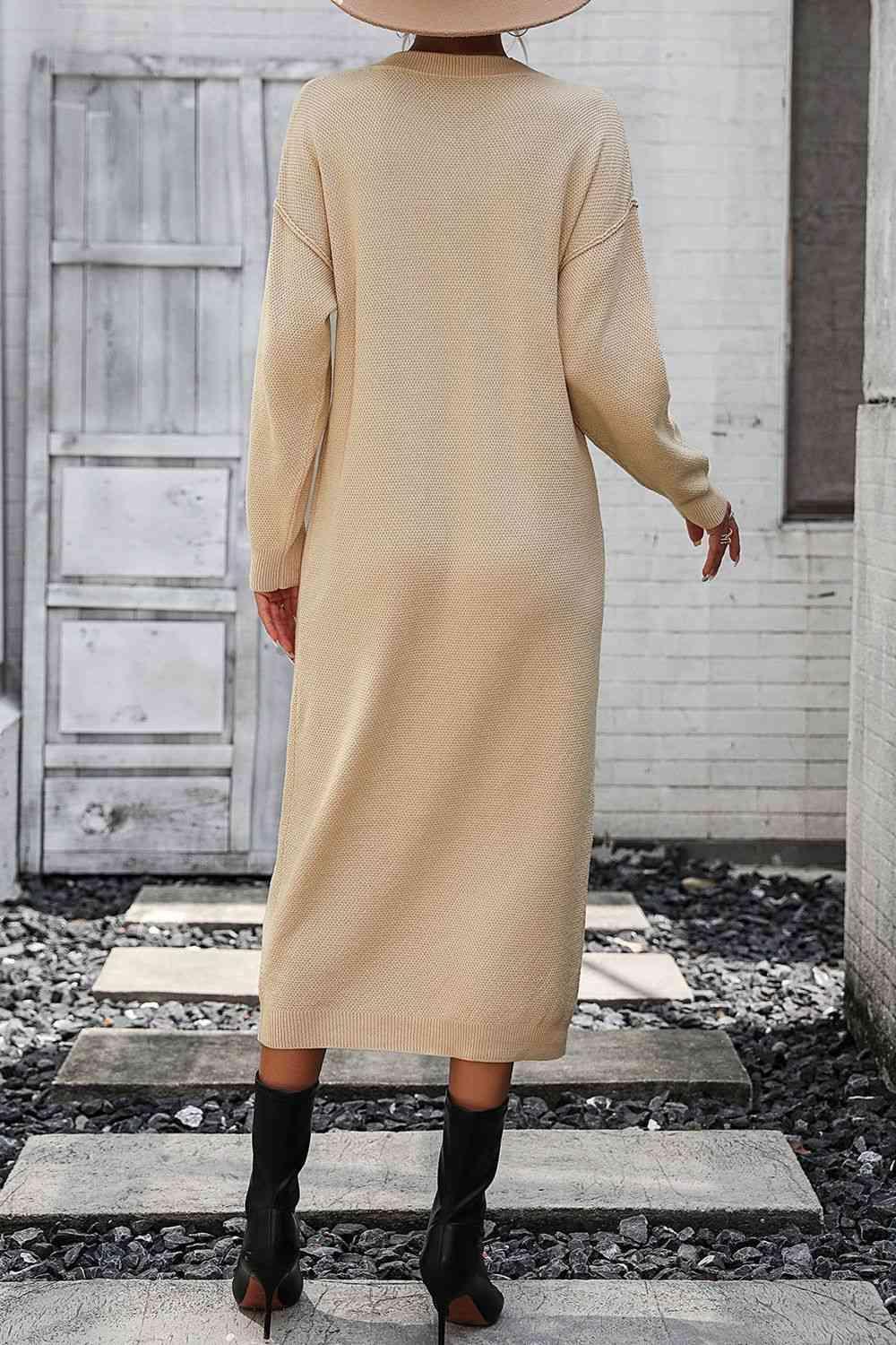 Classy Winter Long Sleeve Midi Sweater Dress - MXSTUDIO.COM